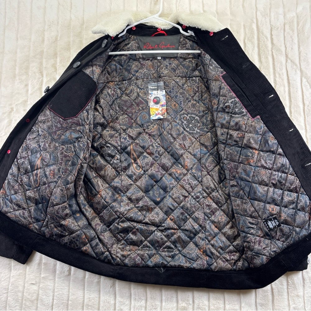 Robert Graham Black Corduroy barn Jacket with White Collar quilted - Picture 6 of 11